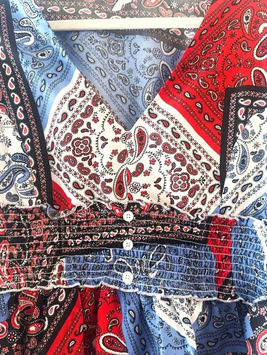 Live 4 Truth Blouse 1X Boho Floral Patchwork Smocked Peplum V Neck Spring Top - Picture 4 of 7